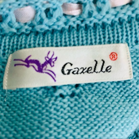 Gaxelle Ribbon Trim Pointelle Cardigan Grandmacore Sweater Small - Picture 12 of 12